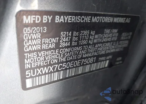 2014 BMW X3 xDrive35I z USA, uszkodzony, nr VIN 5UXWX7C50E0E75081